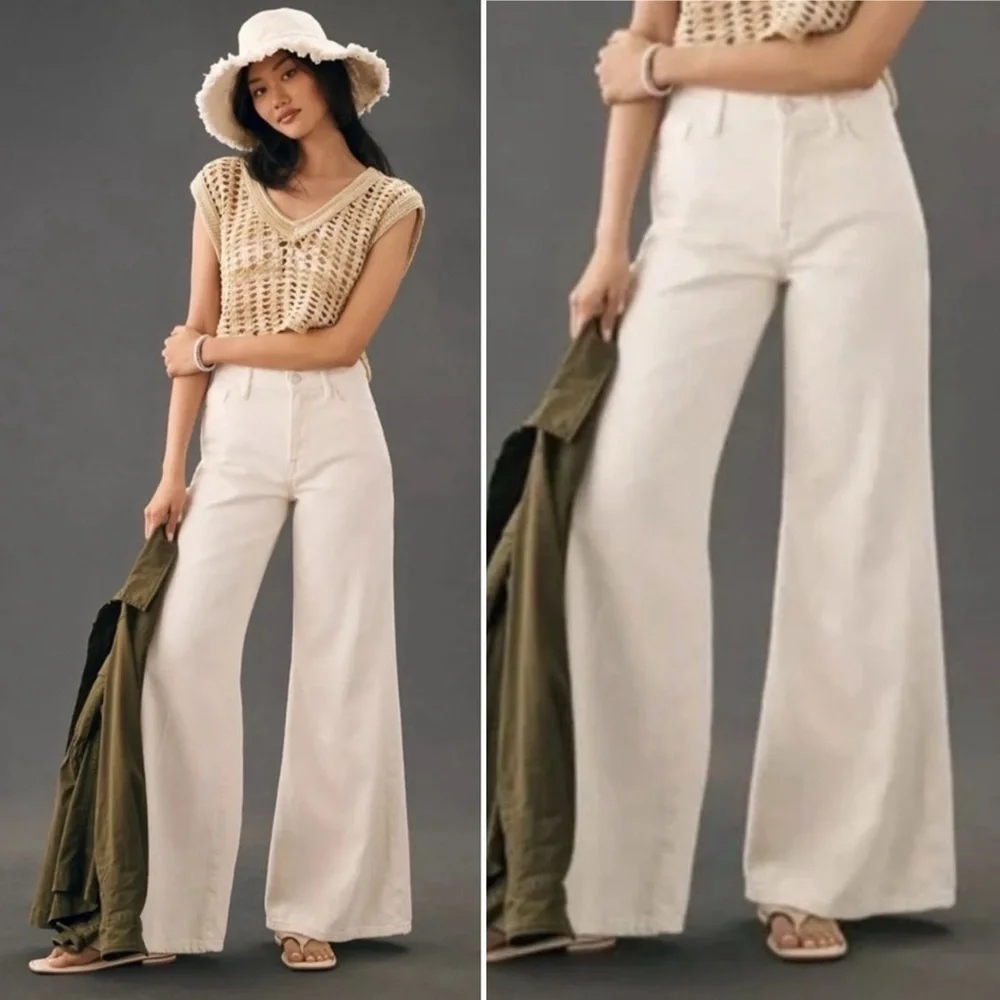 Maeve Jada Wide Leg Jeans Anthropologie 30 Cream Denim Casual Minimalist Classic - Picture 1 of 13